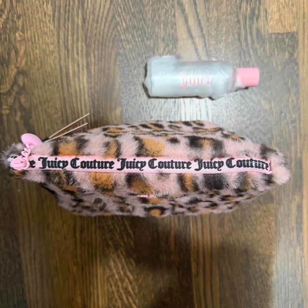 juicy couture pink and leopard print makeup cosmetic bag with travel bottle NWT